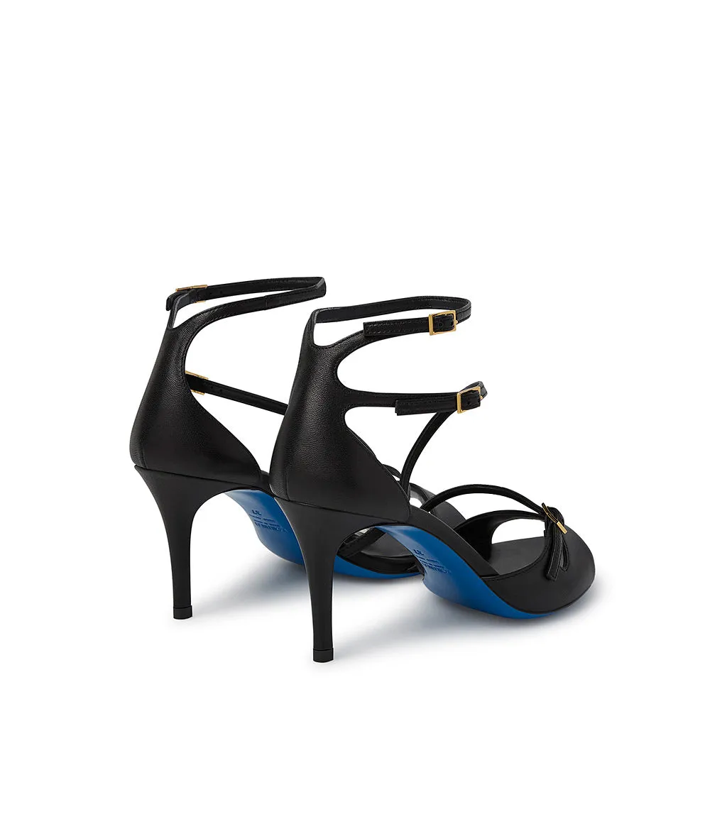 Black nappa leather straped sandal