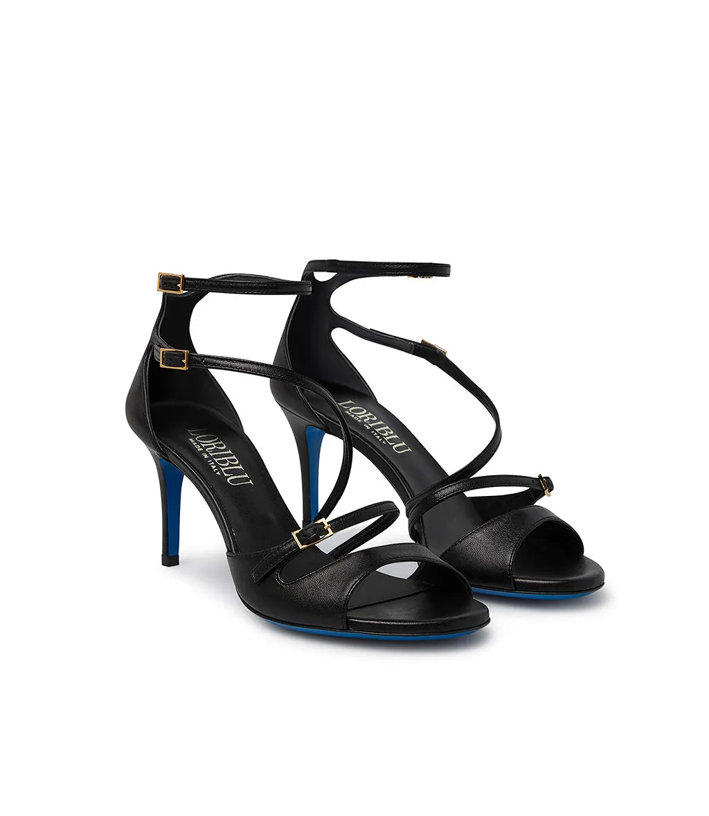 Black nappa leather straped sandal