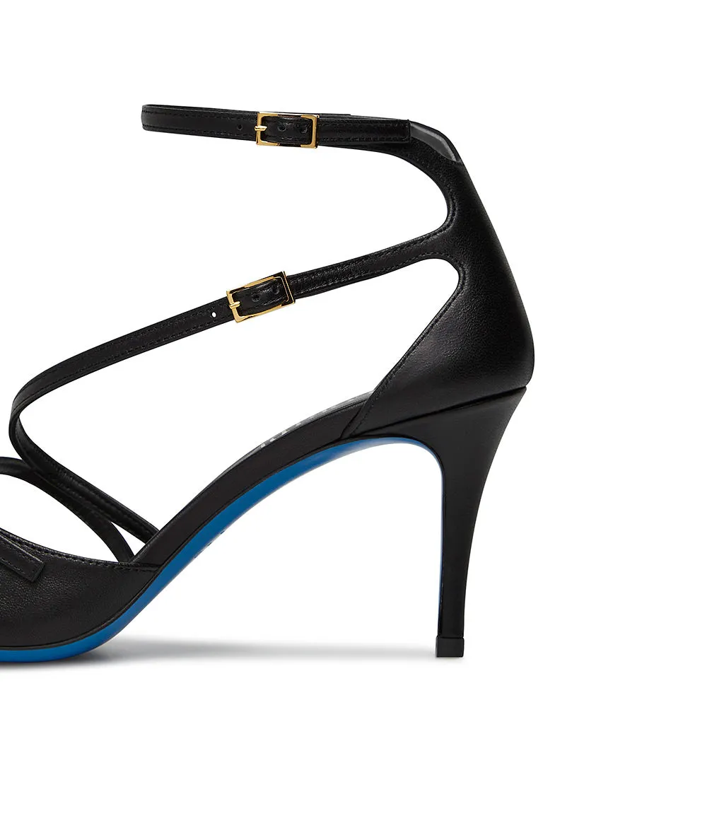 Black nappa leather straped sandal
