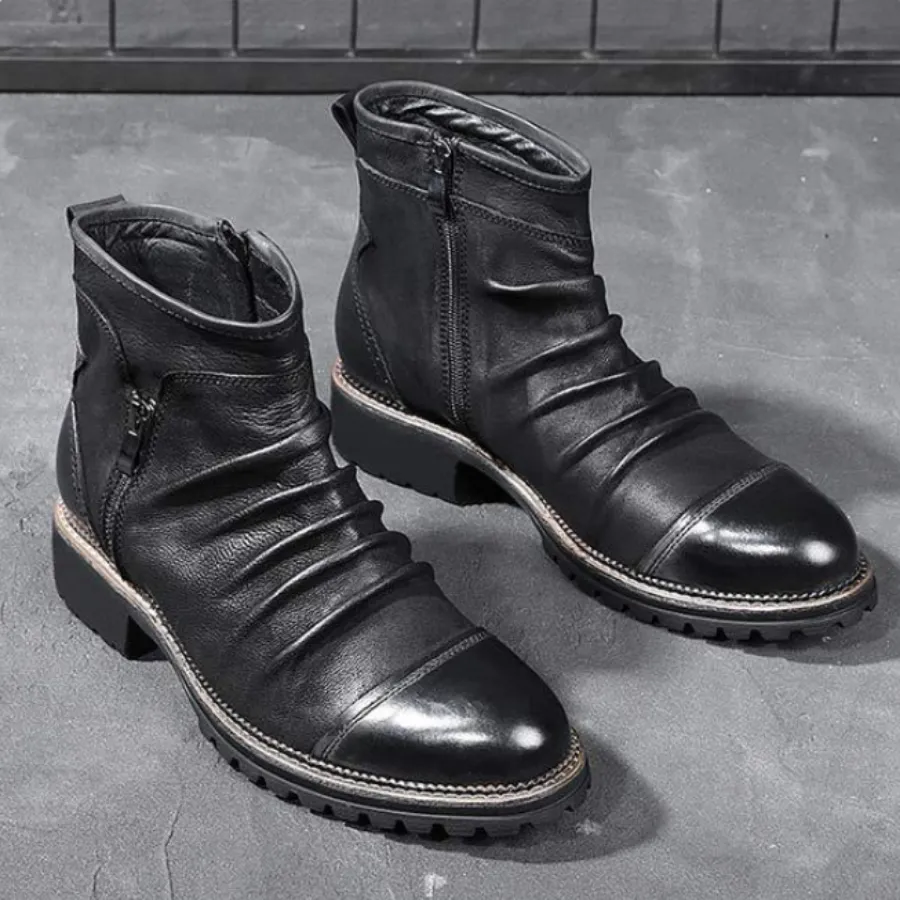 BootFit - Heren Enkelboots van Echt Leer met Rits, Chunky Zool, Casual Chique