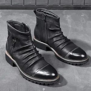 BootFit - Heren Enkelboots van Echt Leer met Rits, Chunky Zool, Casual Chique