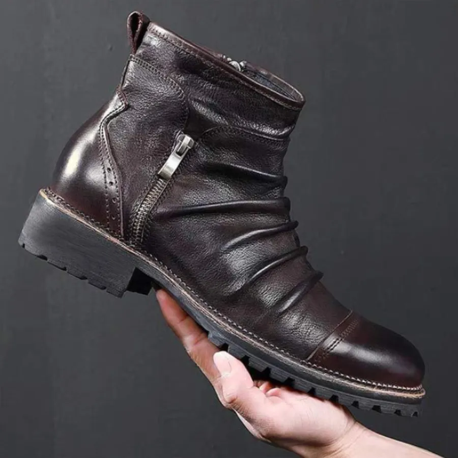 BootFit - Heren Enkelboots van Echt Leer met Rits, Chunky Zool, Casual Chique