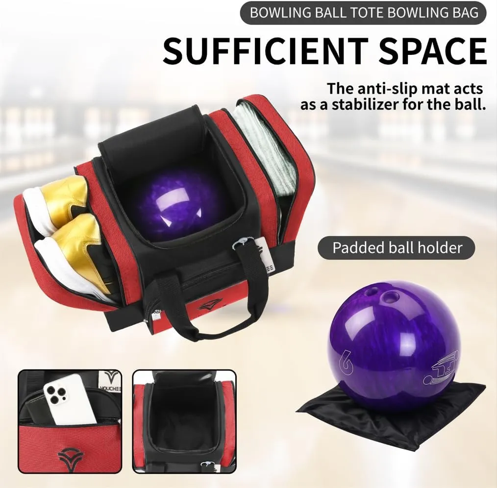 Bowling Ball Tote Bag with Padded Holder, Holds One Bowling Ball and Shoes Up to Mens Size 15, Multifunction Accessory Pockets