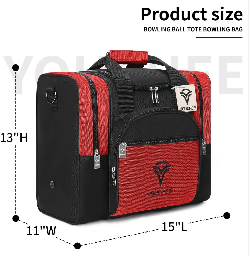 Bowling Ball Tote Bag with Padded Holder, Holds One Bowling Ball and Shoes Up to Mens Size 15, Multifunction Accessory Pockets