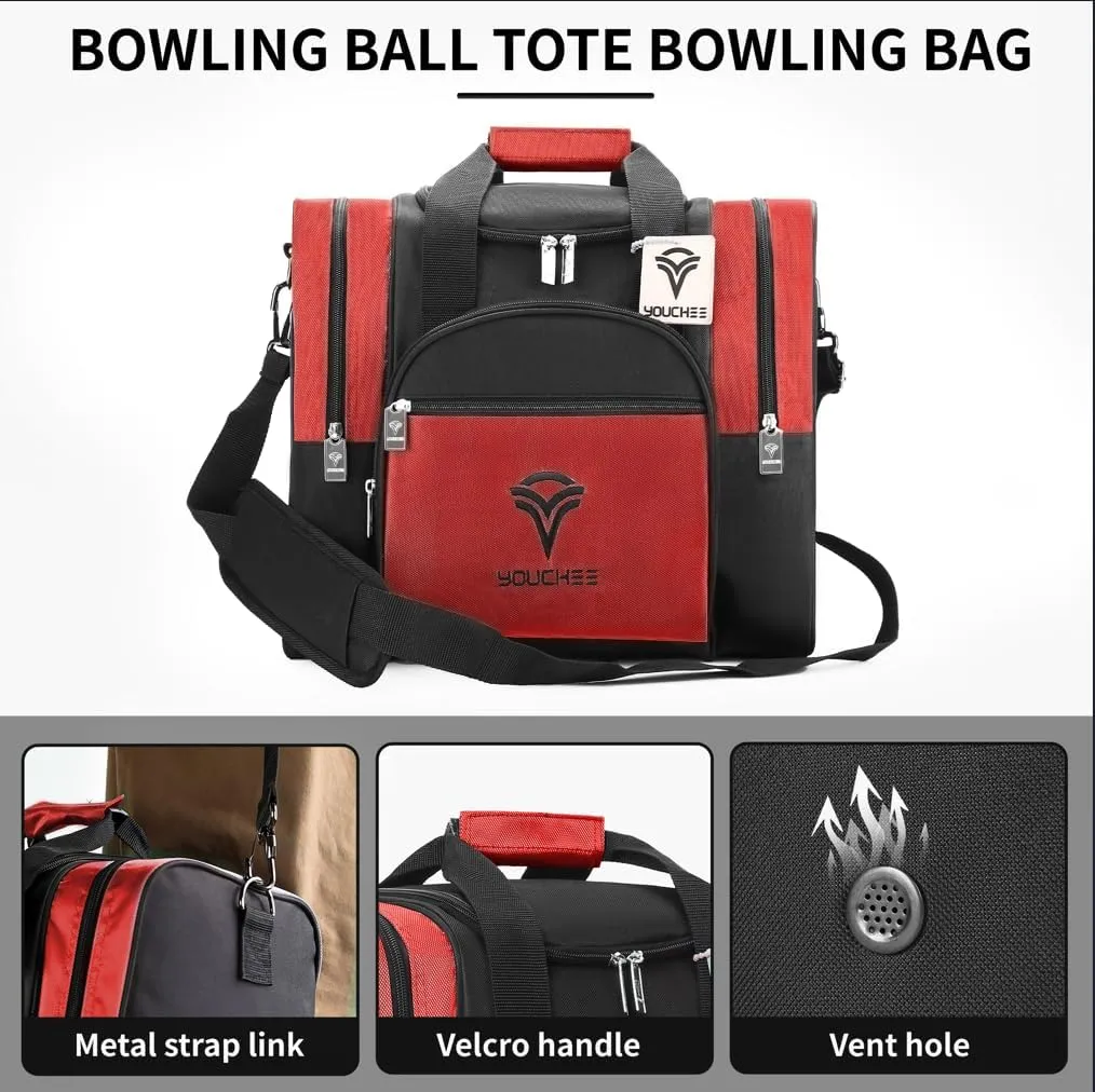 Bowling Ball Tote Bag with Padded Holder, Holds One Bowling Ball and Shoes Up to Mens Size 15, Multifunction Accessory Pockets