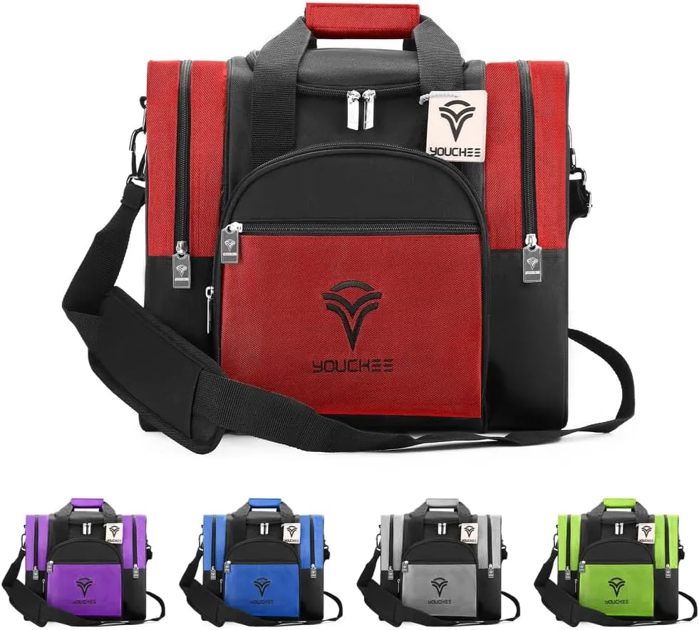 Bowling Ball Tote Bag with Padded Holder, Holds One Bowling Ball and Shoes Up to Mens Size 15, Multifunction Accessory Pockets