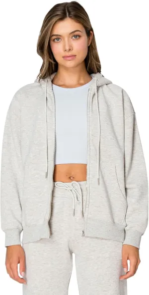 Cali1850 Women's Cloud Nine Fleece Zip Hoodie  Full Zip, Relaxed Boyfriend Fit, Double-Layer Hood, Ribbed Cuffs and Hem