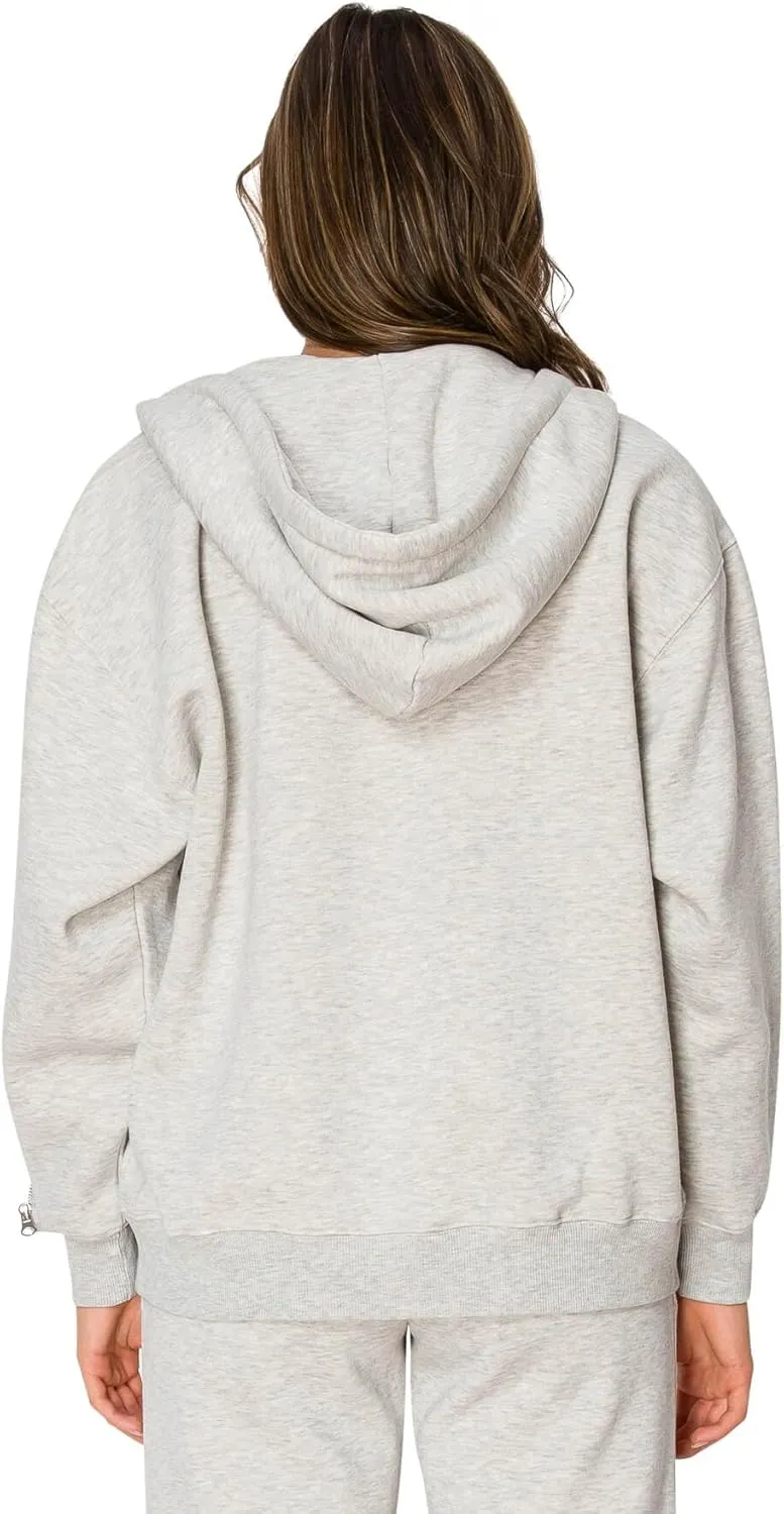 Cali1850 Women's Cloud Nine Fleece Zip Hoodie  Full Zip, Relaxed Boyfriend Fit, Double-Layer Hood, Ribbed Cuffs and Hem