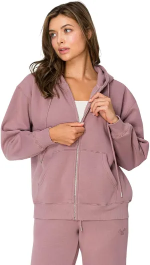 Cali1850 Women's Cloud Nine Fleece Zip Hoodie  Full Zip, Relaxed Boyfriend Fit, Double-Layer Hood, Ribbed Cuffs and Hem