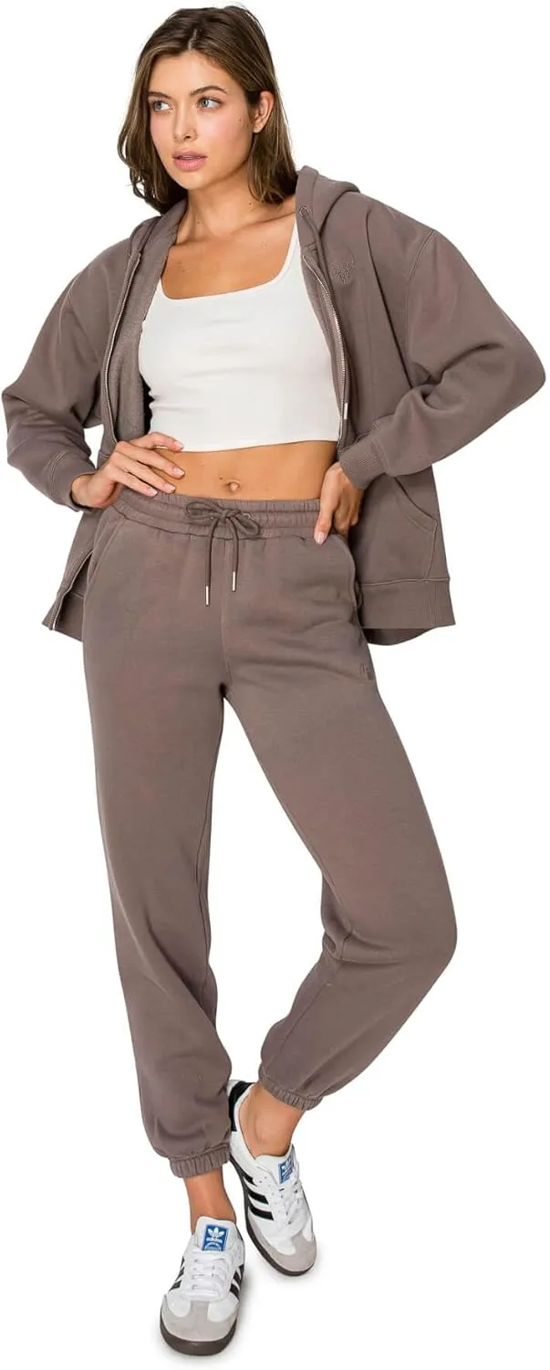 Cali1850 Women's Cloud Nine Fleece Zip Hoodie  Full Zip, Relaxed Boyfriend Fit, Double-Layer Hood, Ribbed Cuffs and Hem