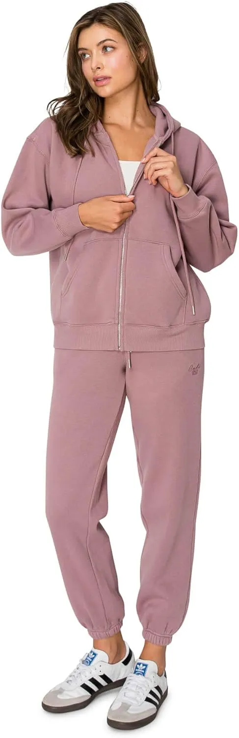 Cali1850 Women's Cloud Nine Fleece Zip Hoodie  Full Zip, Relaxed Boyfriend Fit, Double-Layer Hood, Ribbed Cuffs and Hem