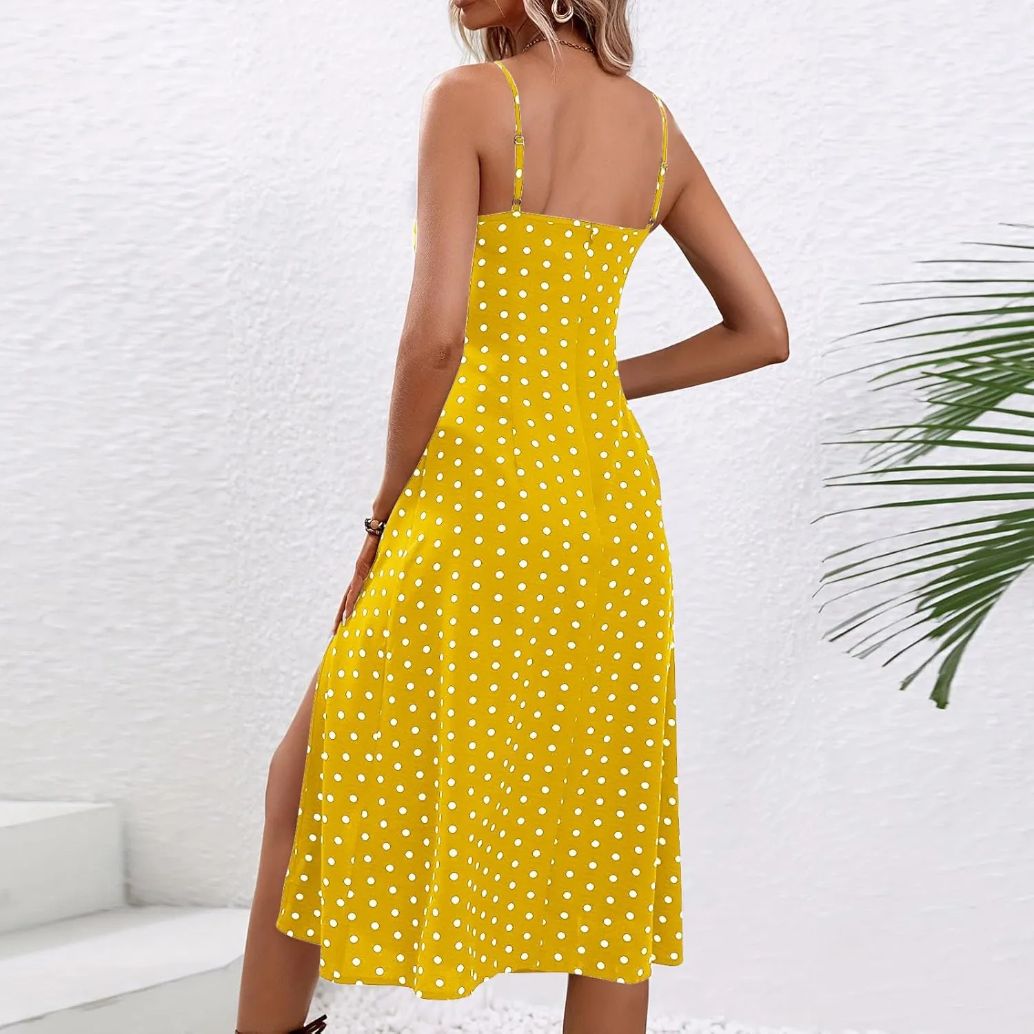 Casual Dresses for Women Summer Spaghetti Strap Split Midi Sundress Elegant Trendy Boho Polka Dot Dress