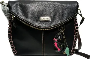 Chala Charming Black Crossbody Bag With Flap Top and Zipper or Shoulder Handbag (Mini Black Cat)