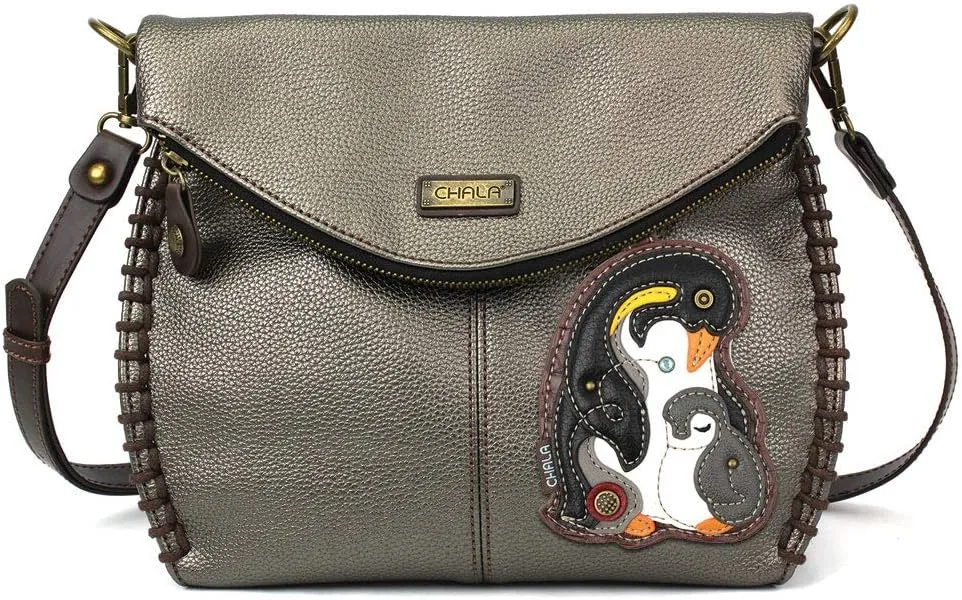 CHALA Charming Crossbody Bag Shoulder Handbag With Flap Top and Purse Charm - Pewter
