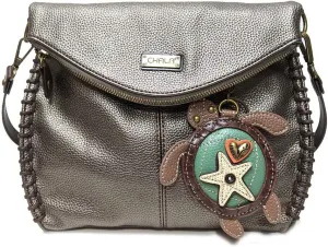 CHALA Charming Crossbody Bag Shoulder Handbag With Flap Top and Purse Charm - Pewter