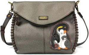 CHALA Charming Crossbody Bag Shoulder Handbag With Flap Top and Purse Charm - Pewter