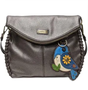 CHALA Charming Crossbody Bag Shoulder Handbag With Flap Top and Purse Charm - Pewter