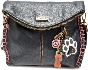 Chala Charming Crossbody Bag Shoulder Handbag With Flap Top and Zipper (Black_ 619 Paw)