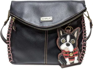 Chala Charming Crossbody Bag Shoulder Handbag With Flap Top and Zipper Black -(Boston Terrier)