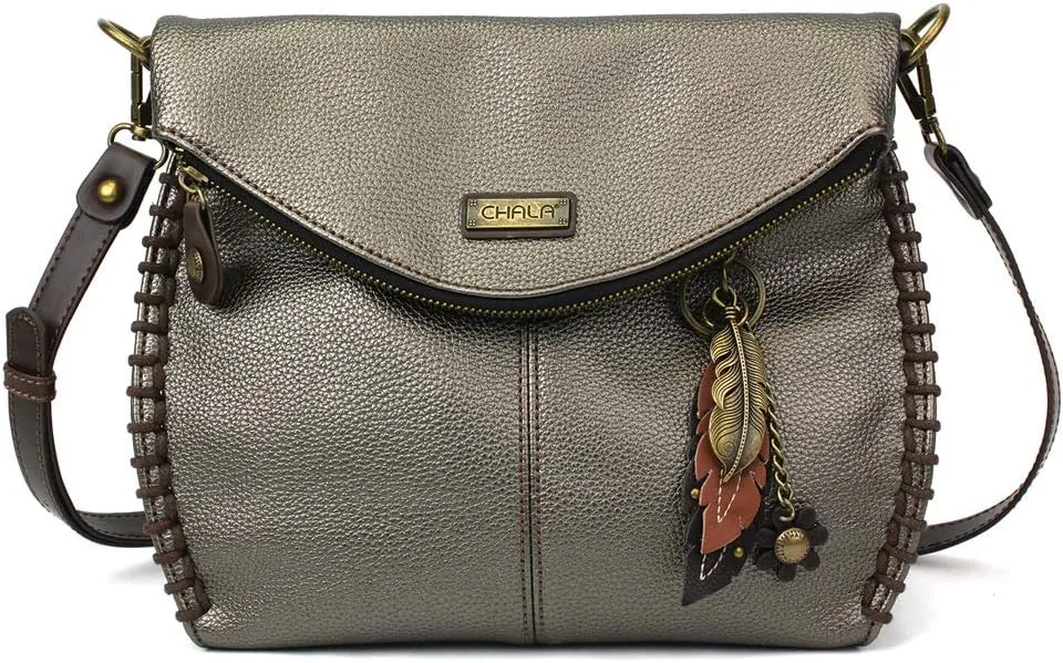 Chala Charming Crossbody Bag Shoulder Handbag With Flap Top and Zipper (Feather)