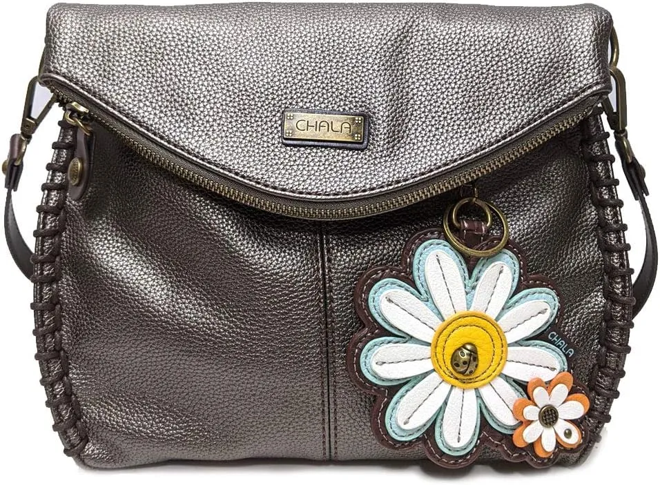 CHALA Charming Crossbody Bag Shoulder Handbag With Flap Top and Zipper Navy/Pewter (Coin Purse_ Daisy)