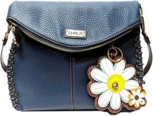 CHALA Vegan Leather Charming Crossbody Handbag with Sunflower Key Fob and Mini Wallet (Daisy)
