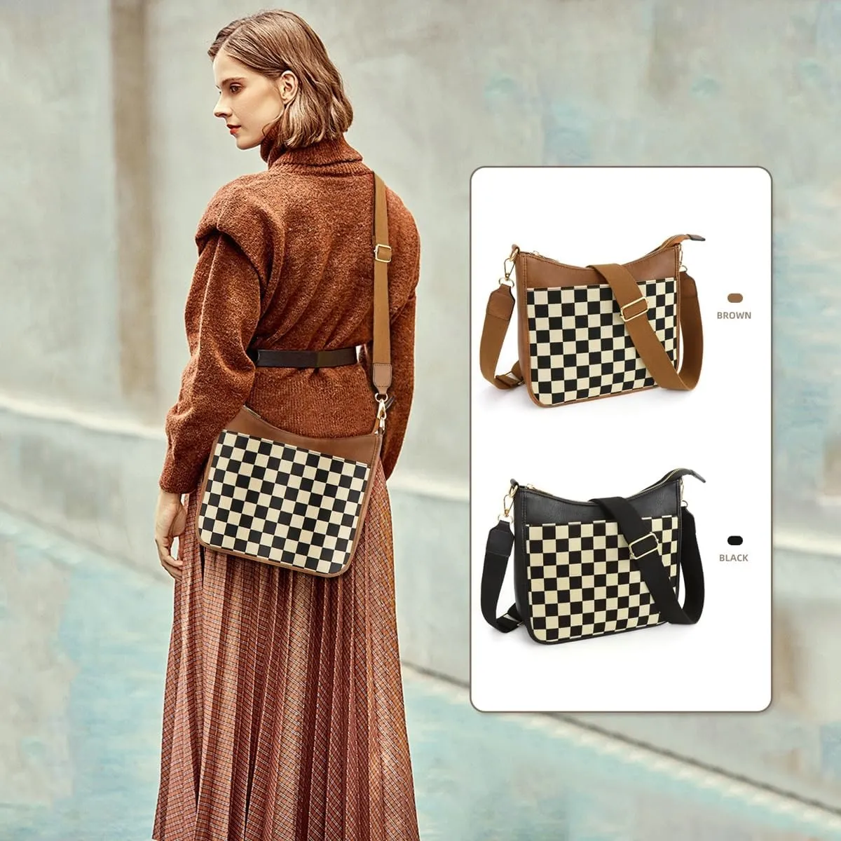 Checkered Crossbody Bags for Women Checkered Cross Body Bum Bag Hobo Shoulder Satchels Wallet Purses Crossbody Handbags