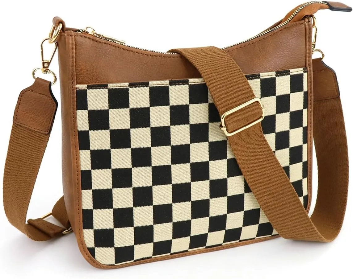 Checkered Crossbody Bags for Women Checkered Cross Body Bum Bag Hobo Shoulder Satchels Wallet Purses Crossbody Handbags