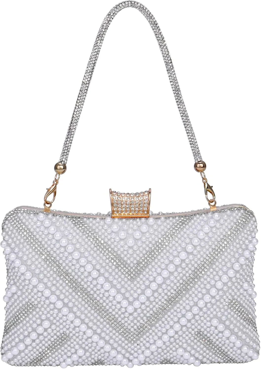 CHIC DIARY Women Pearl Evening Purse Party Clutch Bag with Sparking Rhinestone Handbag for Prom Wedding