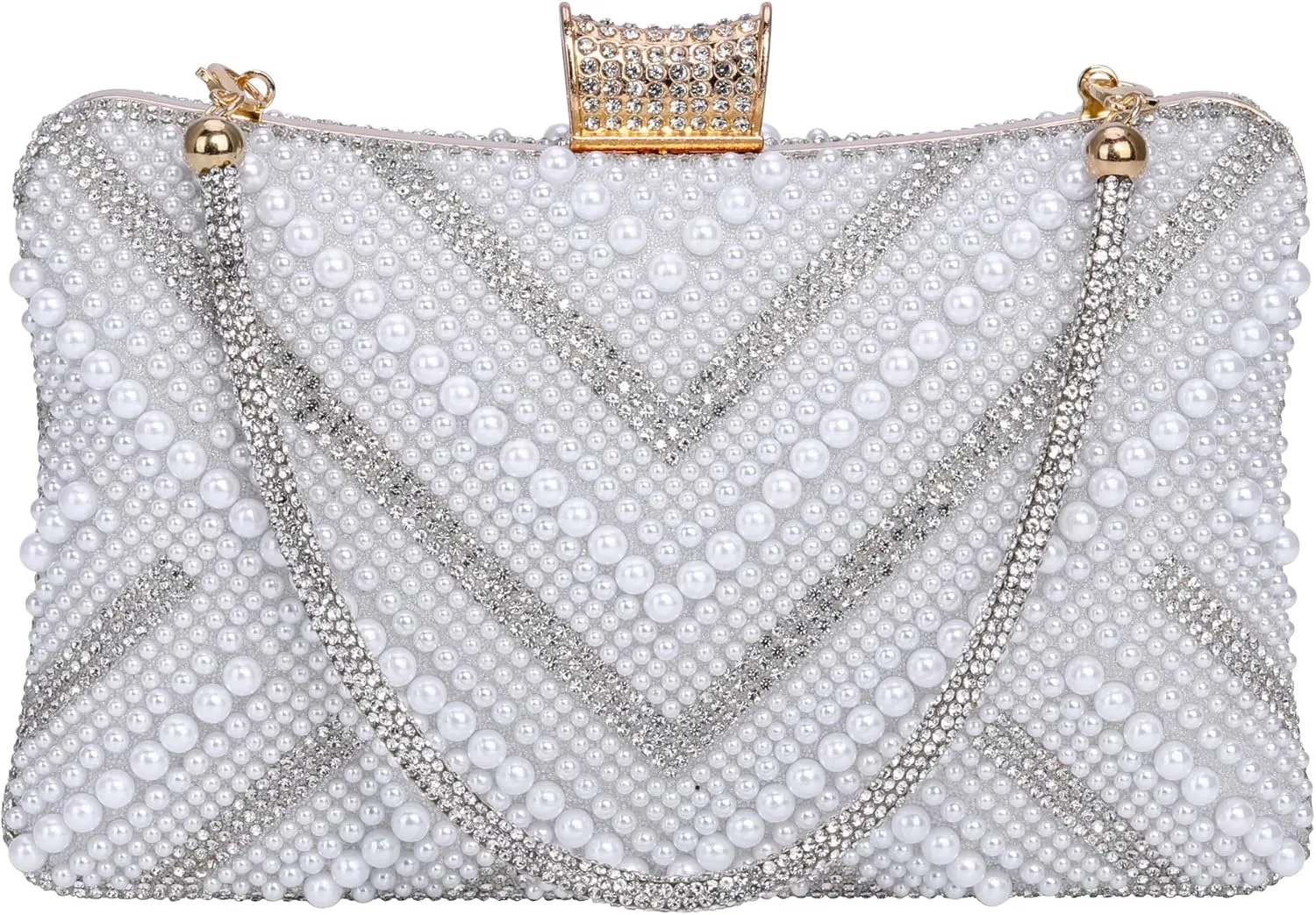 CHIC DIARY Women Pearl Evening Purse Party Clutch Bag with Sparking Rhinestone Handbag for Prom Wedding