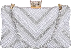 CHIC DIARY Women Pearl Evening Purse Party Clutch Bag with Sparking Rhinestone Handbag for Prom Wedding