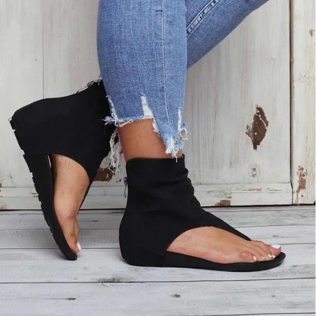 Chicvane High Top Hollow Flip Flops Flat Sandals with Zipper