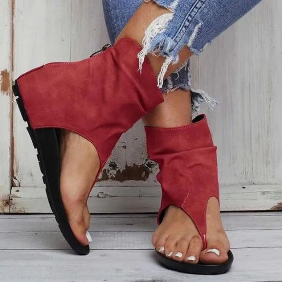 Chicvane High Top Hollow Flip Flops Flat Sandals with Zipper