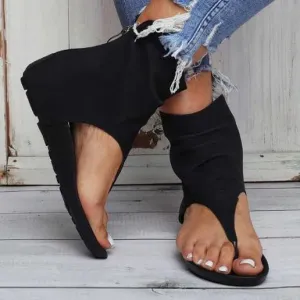 Chicvane High Top Hollow Flip Flops Flat Sandals with Zipper