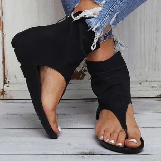 Chicvane High Top Hollow Flip Flops Flat Sandals with Zipper