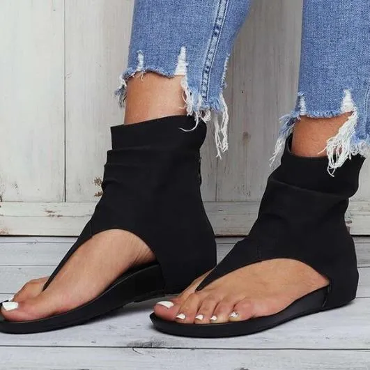 Chicvane High Top Hollow Flip Flops Flat Sandals with Zipper