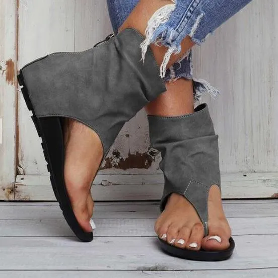 Chicvane High Top Hollow Flip Flops Flat Sandals with Zipper
