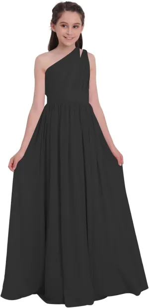 Chiffon Junior Bridesmaid Dress for Wedding One Shoulder Flower Girl A-Line Dress Teen Girls Party Gowns UJR005