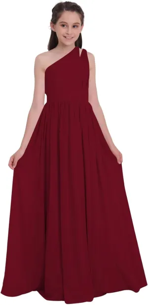 Chiffon Junior Bridesmaid Dress for Wedding One Shoulder Flower Girl A-Line Dress Teen Girls Party Gowns UJR005
