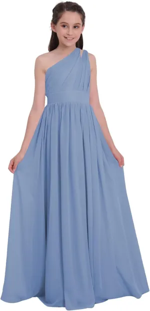 Chiffon Junior Bridesmaid Dress for Wedding One Shoulder Flower Girl A-Line Dress Teen Girls Party Gowns UJR005