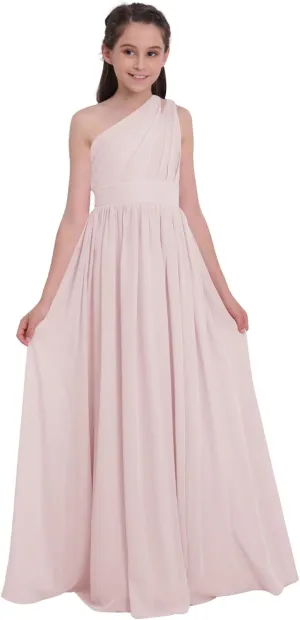 Chiffon Junior Bridesmaid Dress for Wedding One Shoulder Flower Girl A-Line Dress Teen Girls Party Gowns UJR005