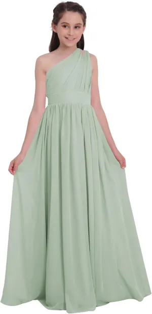 Chiffon Junior Bridesmaid Dress for Wedding One Shoulder Flower Girl A-Line Dress Teen Girls Party Gowns UJR005