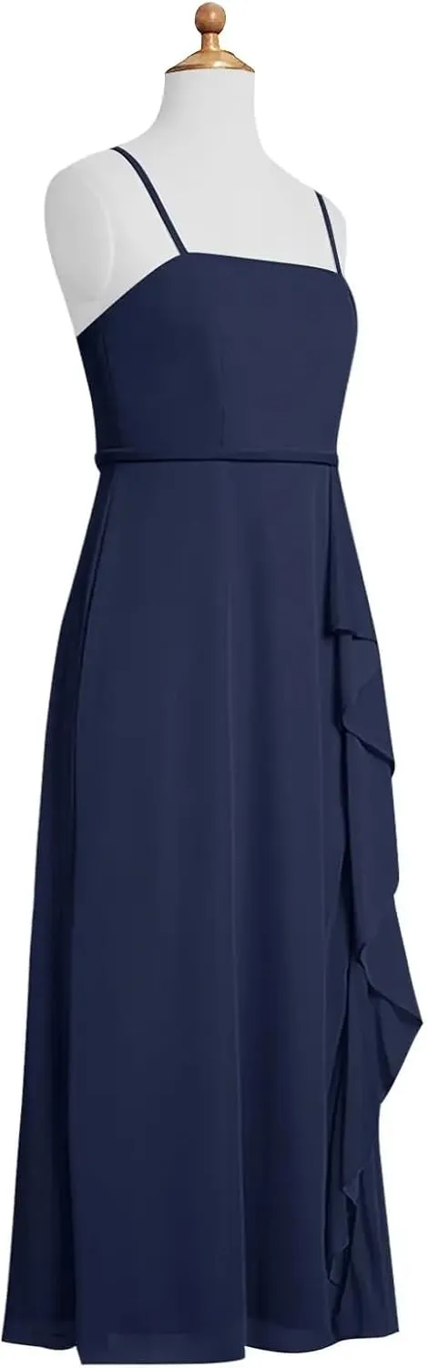 Chiffon Juniors Bridesmaid Dresses with Slits Spaghetti Straps Flower Girl Dresses Wedding Party Dress UJR002