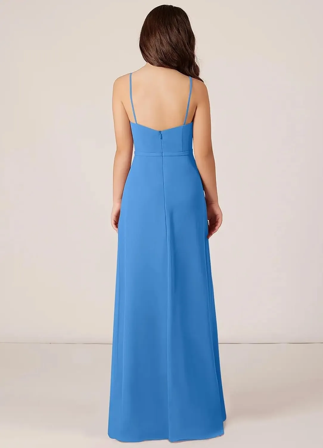 Chiffon Juniors Bridesmaid Dresses with Slits Spaghetti Straps Flower Girl Dresses Wedding Party Dress UJR002