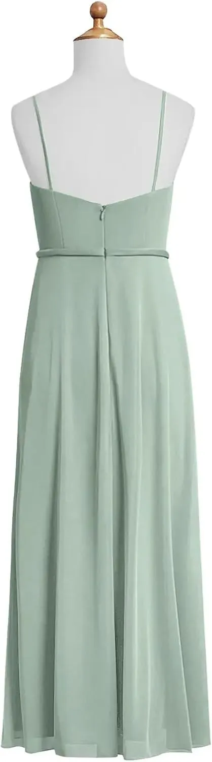 Chiffon Juniors Bridesmaid Dresses with Slits Spaghetti Straps Flower Girl Dresses Wedding Party Dress UJR002