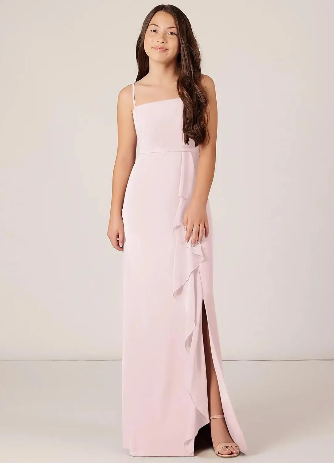 Chiffon Juniors Bridesmaid Dresses with Slits Spaghetti Straps Flower Girl Dresses Wedding Party Dress UJR002