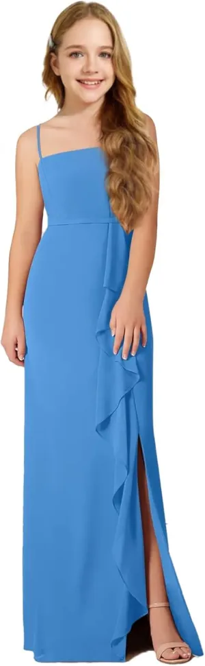 Chiffon Juniors Bridesmaid Dresses with Slits Spaghetti Straps Flower Girl Dresses Wedding Party Dress UJR002