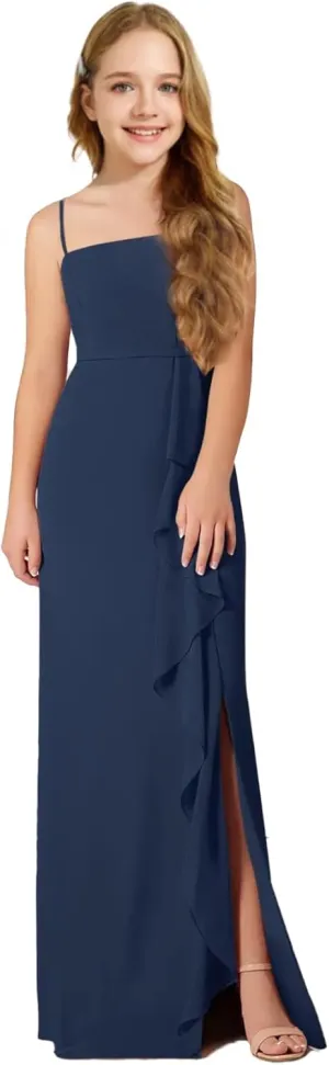 Chiffon Juniors Bridesmaid Dresses with Slits Spaghetti Straps Flower Girl Dresses Wedding Party Dress UJR002