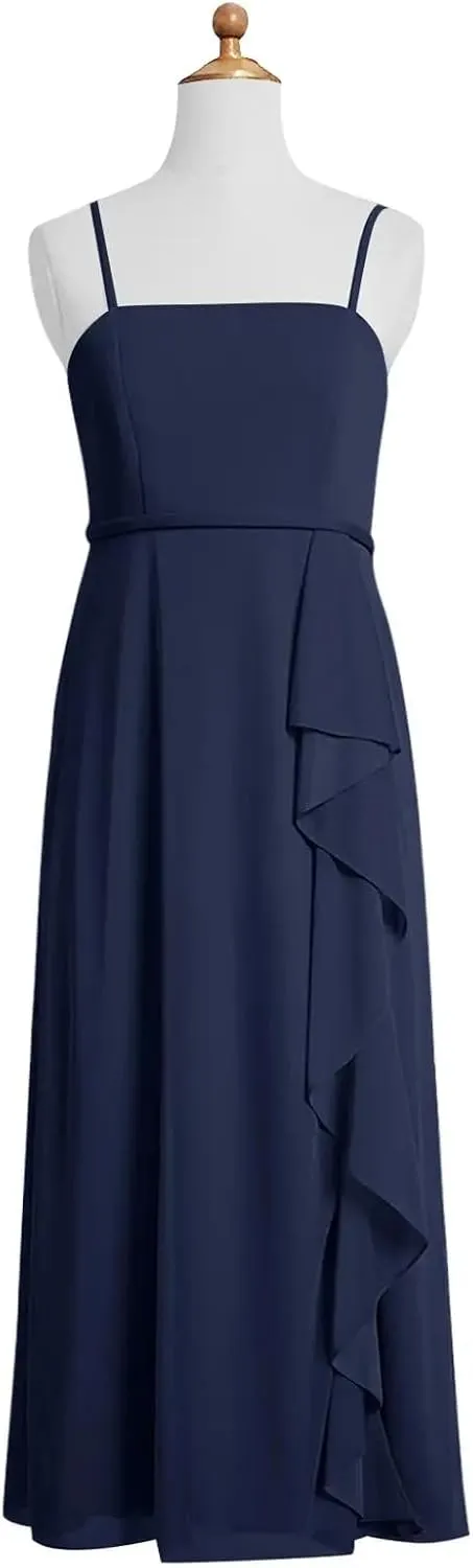 Chiffon Juniors Bridesmaid Dresses with Slits Spaghetti Straps Flower Girl Dresses Wedding Party Dress UJR002