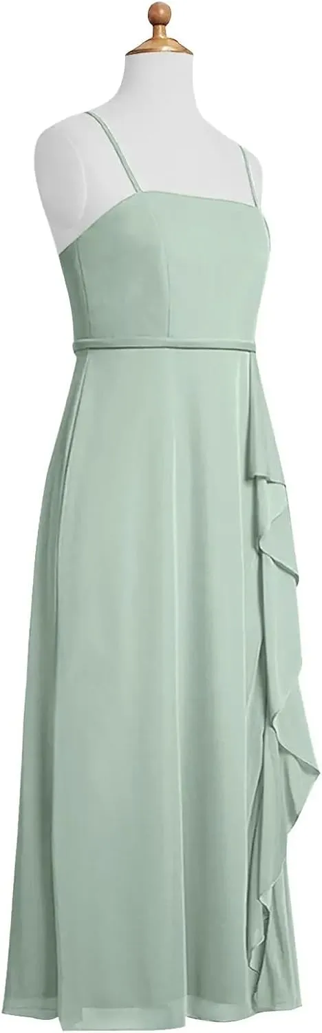 Chiffon Juniors Bridesmaid Dresses with Slits Spaghetti Straps Flower Girl Dresses Wedding Party Dress UJR002